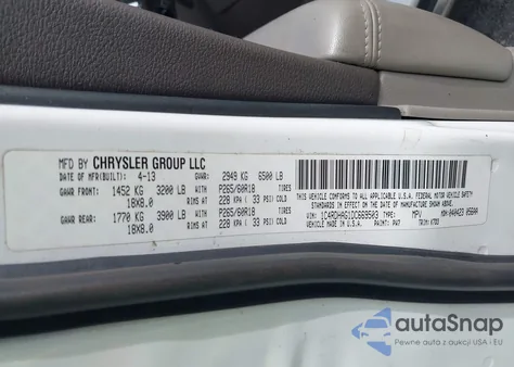 2013 Dodge Durango Sxt z USA, uszkodzony, nr VIN 1C4RDHAG1DC669503